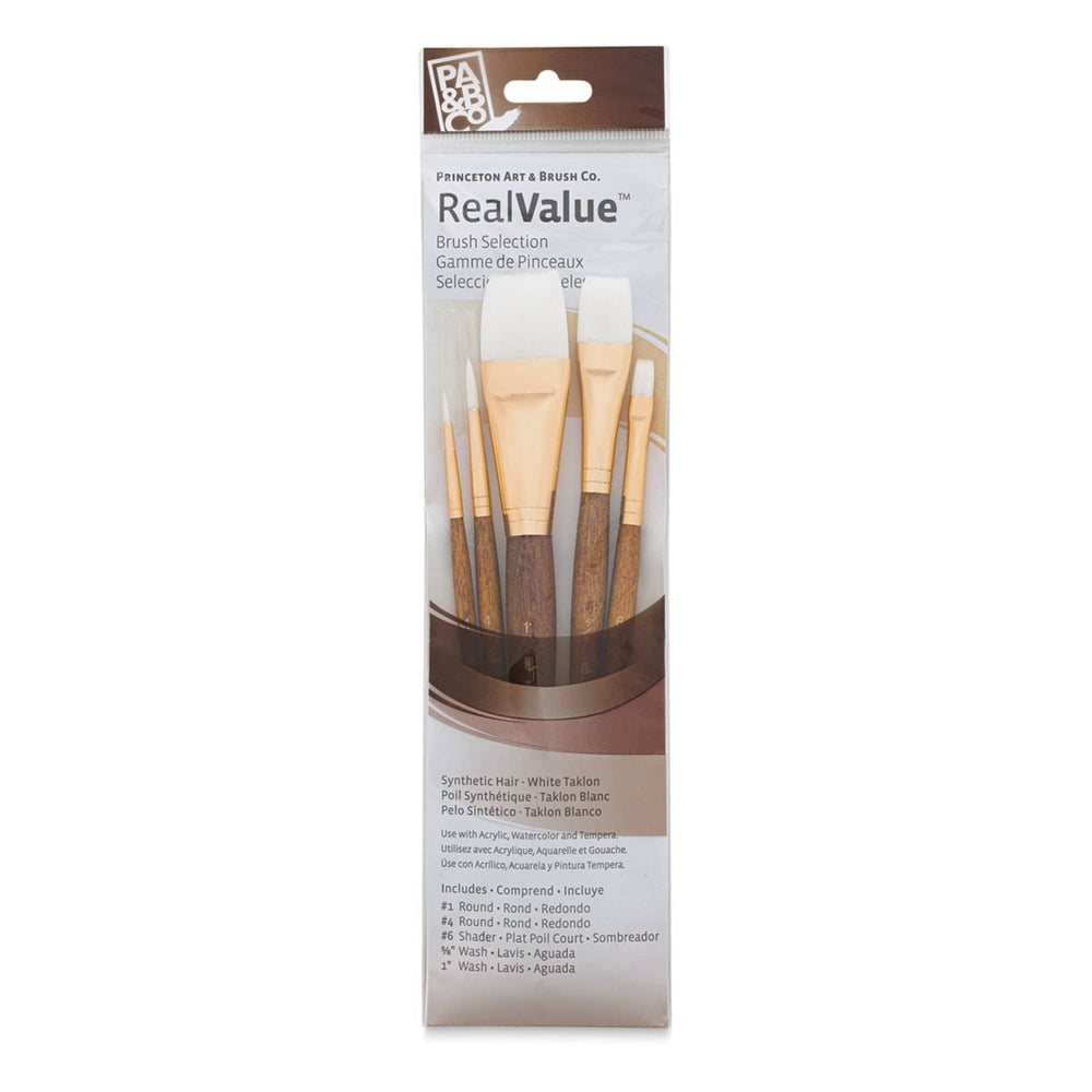 Princeton Art & Brush 06223-9144 Real Value Brush Set - 9144, White Taklon, Short Handle, Set of 5