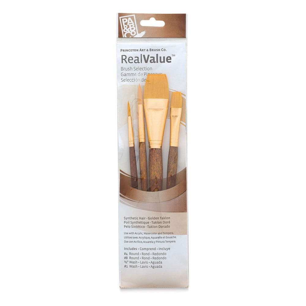 Princeton Art & Brush 06223-9146 Real Value Brush Set - 9146, Golden Taklon, Short Handle, Set of 4