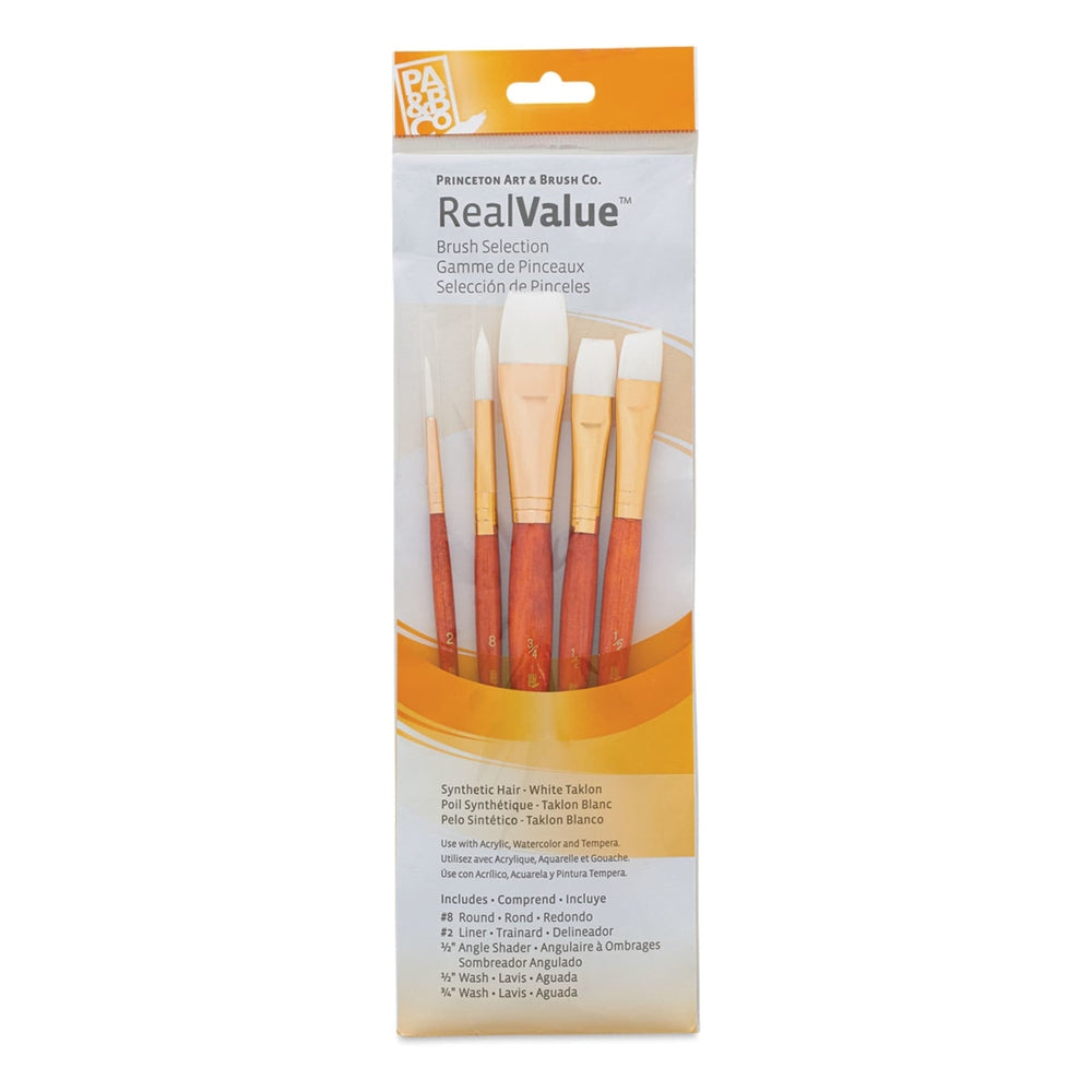 Princeton Art & Brush 06223-9151 Real Value Brush Set - 9151, White Taklon, Short Handle, Set of 5
