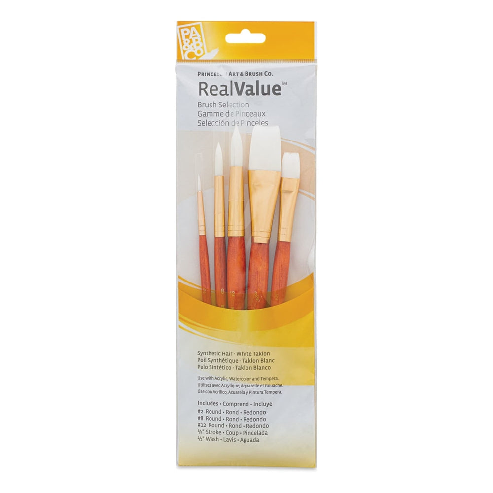 Princeton Art & Brush 06223-9152 Real Value Brush Set - 9152, White Taklon, Short Handle, Set of 5