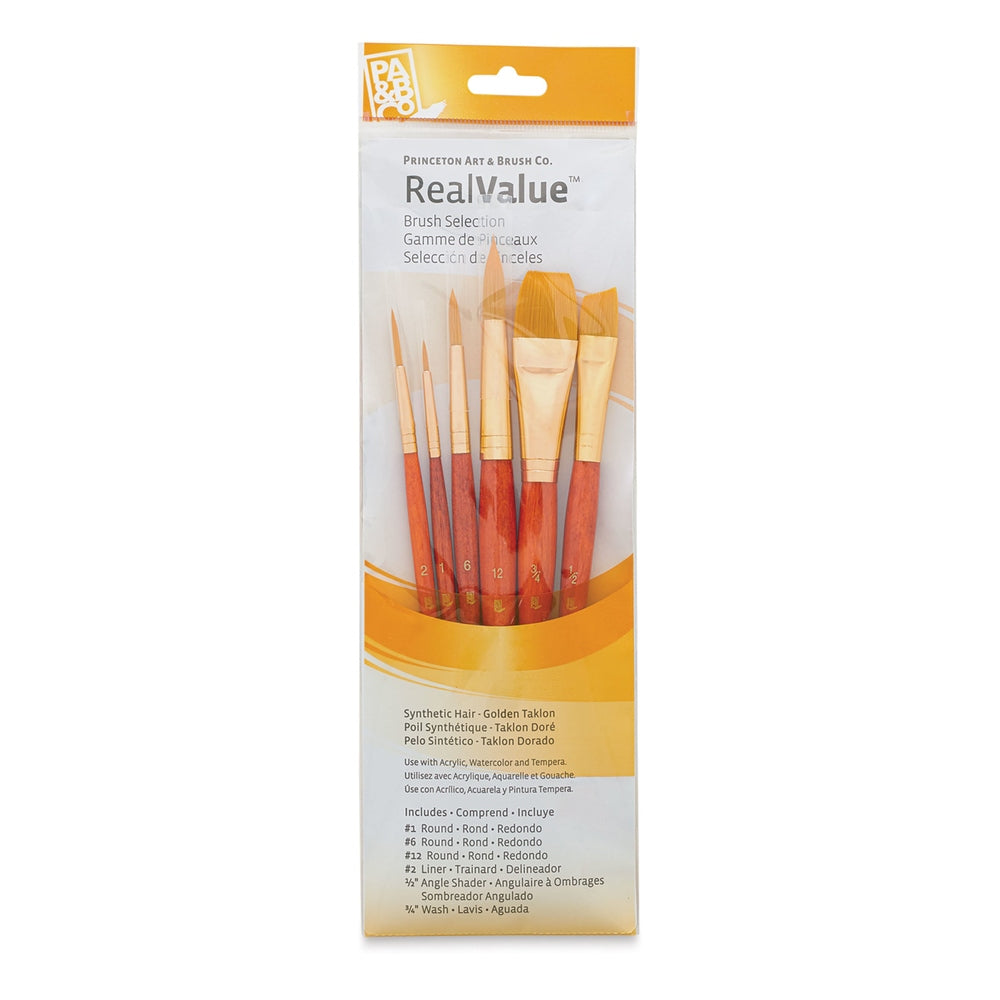 Princeton Art & Brush 06223-9153 Real Value Brush Set - 9153, Golden Taklon, Short Handle, Set of 6