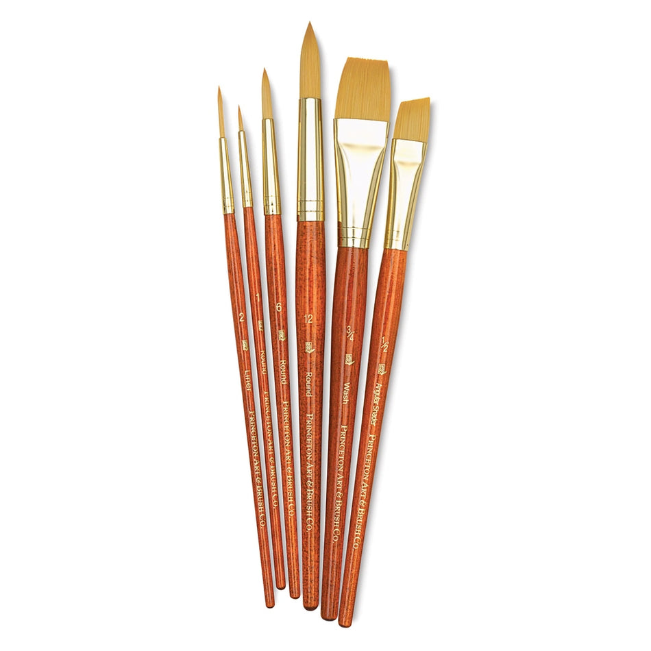 Princeton Art & Brush 06223-9153 Real Value Brush Set - 9153, Golden Taklon, Short Handle, Set of 6