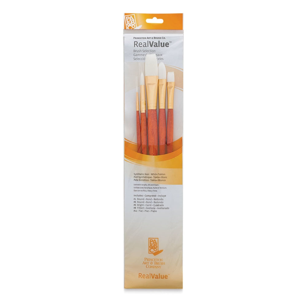 Princeton Art & Brush 06223-9155 Real Value Brush Set - 9155, White Taklon, Long Handle, Set of 5