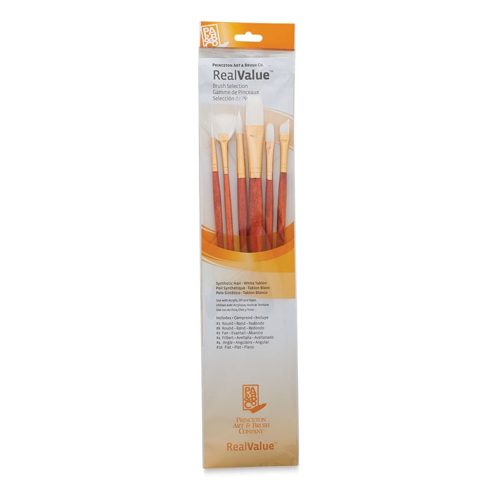 Princeton Art & Brush 06223-9156 Real Value Brush Set - 9156, White Taklon, Long Handle, Set of 6