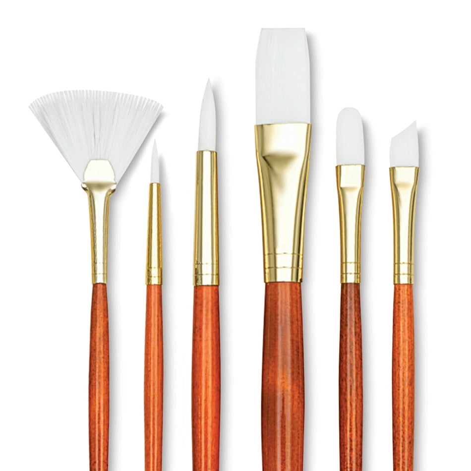 Princeton Art & Brush 06223-9156 Real Value Brush Set - 9156, White Taklon, Long Handle, Set of 6
