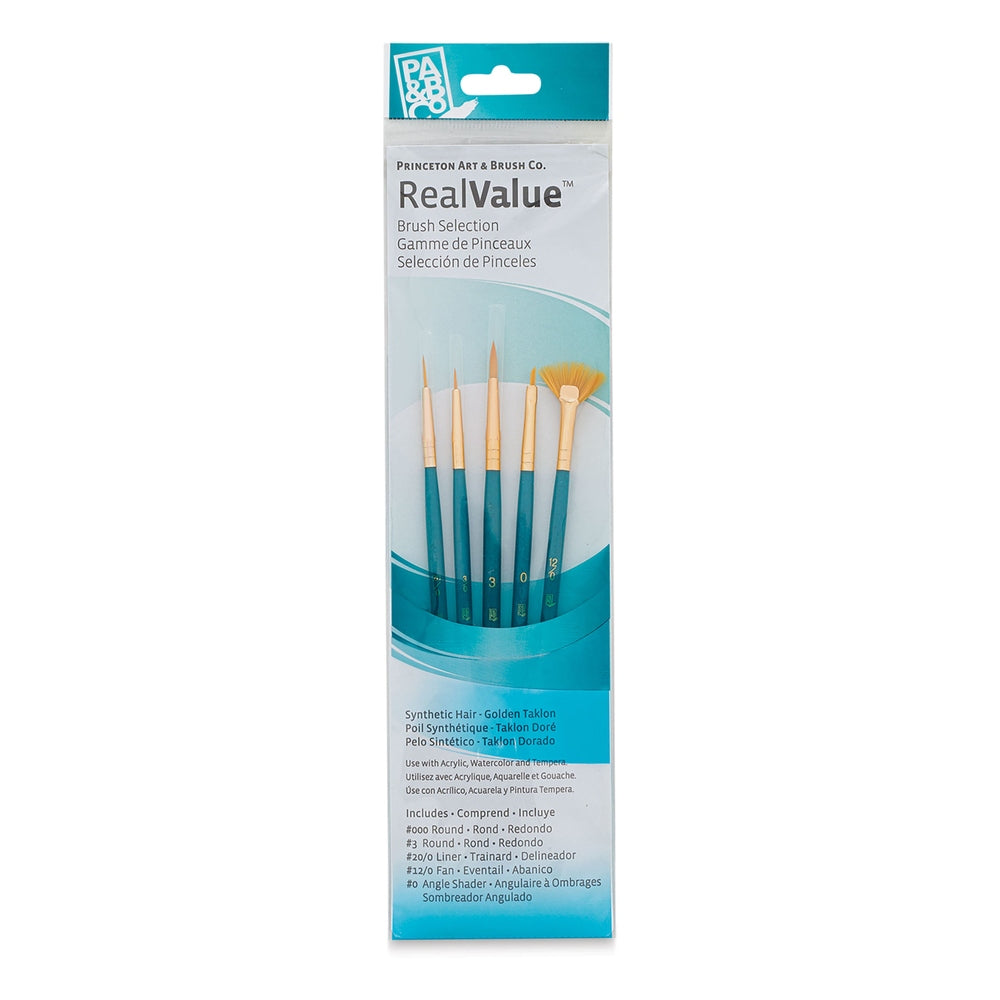 Princeton Art & Brush 06223-9170 Real Value Brush Set - 9170, Golden Taklon, Short Handle, Set of 5