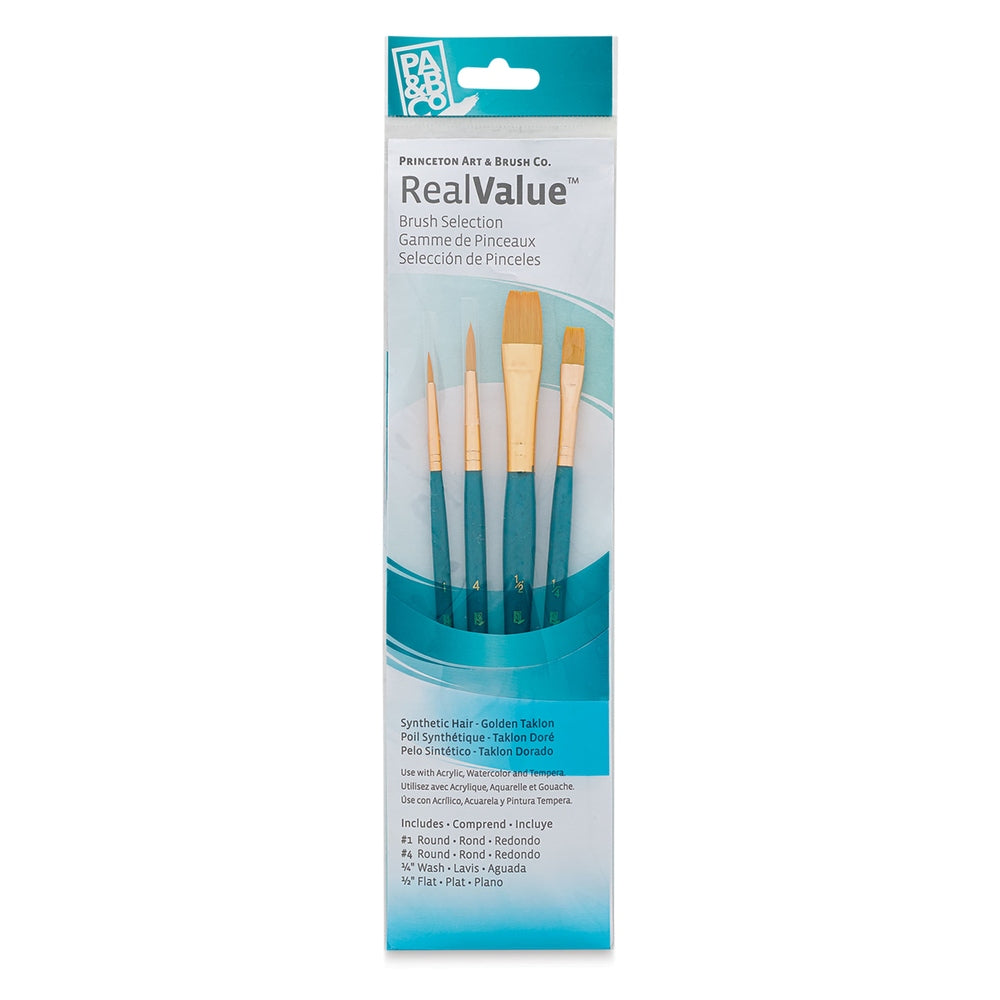 Princeton Art & Brush 06223-9171 Real Value Brush Set - 9171, Golden Taklon, Short Handle, Set of 4