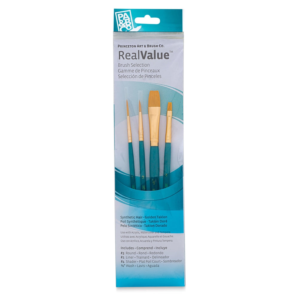 Princeton Art & Brush 06223-9172 Real Value Brush Set - 9172, Golden Taklon, Short Handle, Set of 4