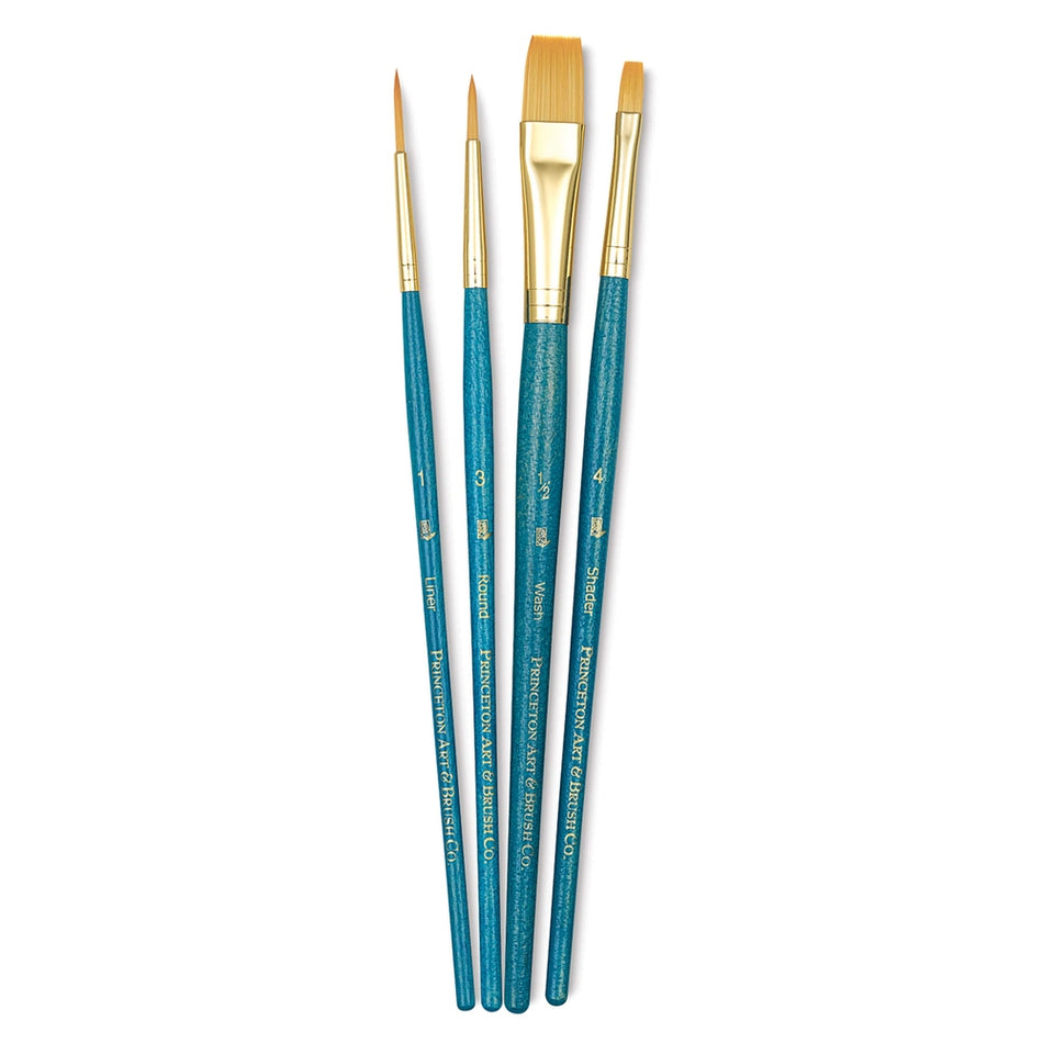 Princeton Art & Brush 06223-9172 Real Value Brush Set - 9172, Golden Taklon, Short Handle, Set of 4