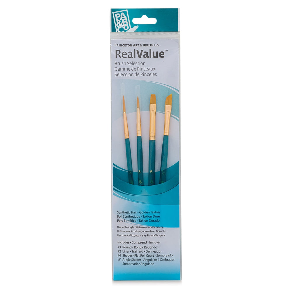 Princeton Art & Brush 06223-9173 Real Value Brush Set - 9173, Golden Taklon, Short Handle, Set of 4
