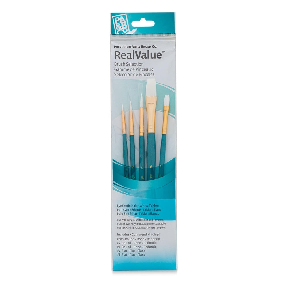 Princeton Art & Brush 06223-9174 Real Value Brush Set - 9174, White Taklon, Short Handle, Set of 5