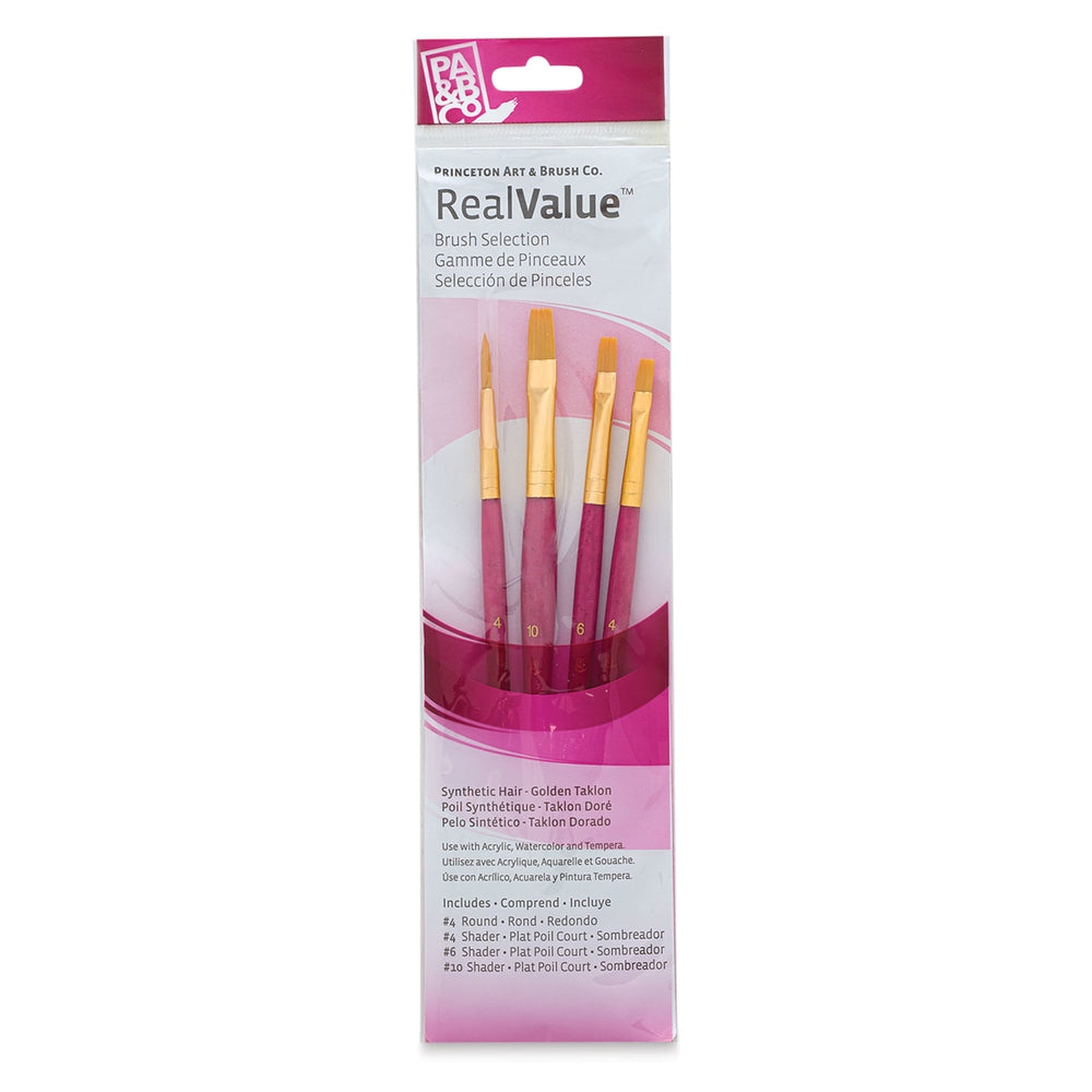 Princeton Art & Brush 06223-9181 Real Value Brush Set - 9181, Golden Taklon, Short Handle, Set of 4