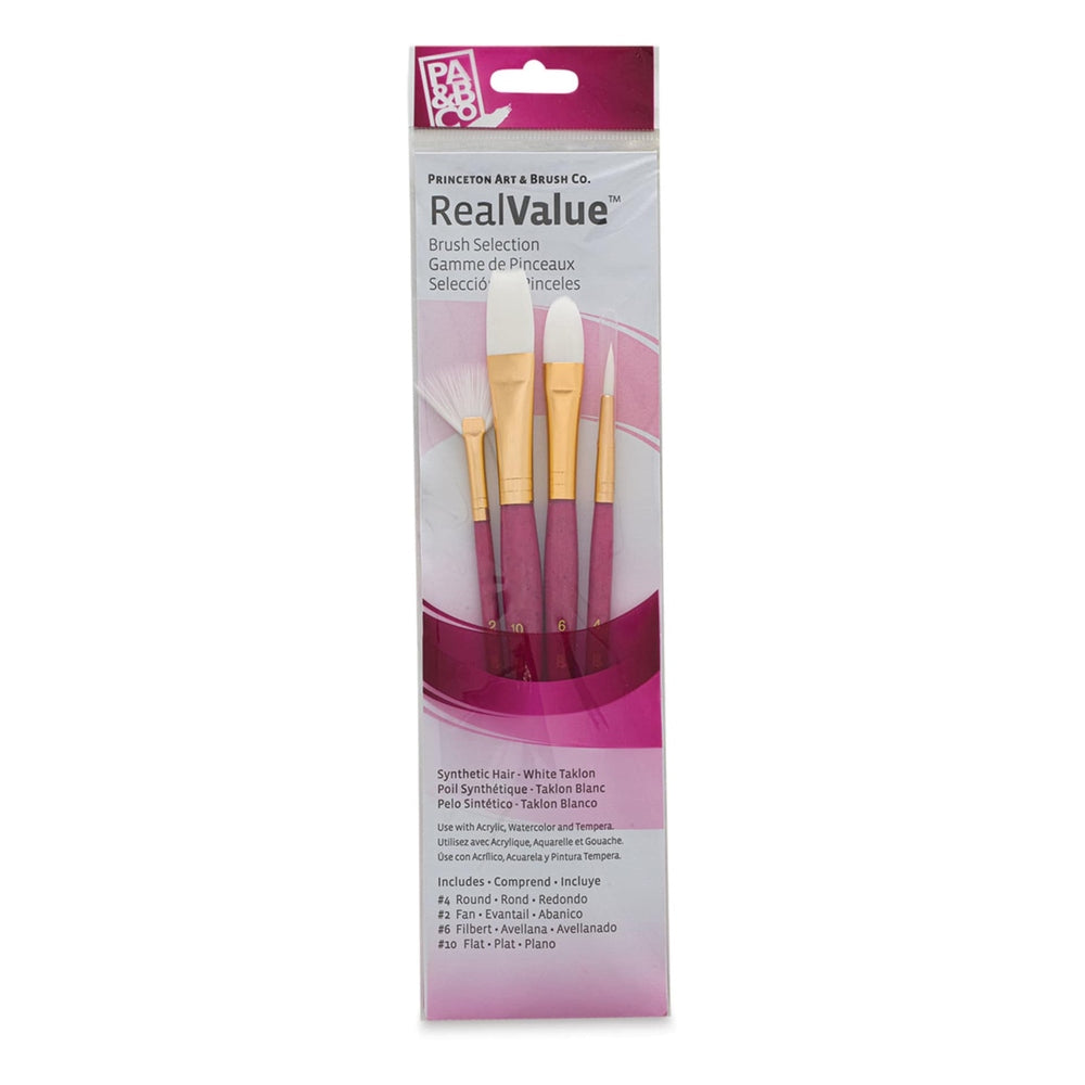 Princeton Art & Brush 06223-9182 Real Value Brush Set - 9182, White Taklon, Short Handle, Set of 4