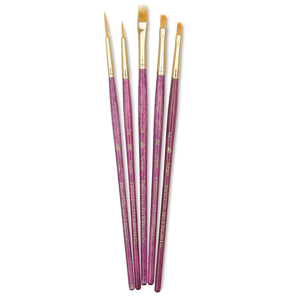Princeton Art & Brush 06223-9184 Real Value Brush Set - 9184, Golden Taklon, Short Handle, Set of 5