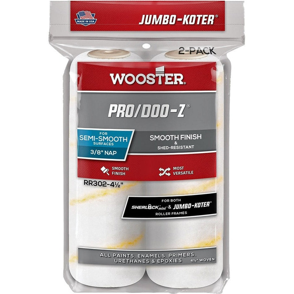 Wooster RR302 4-½" Pro/Doo-Z 3/8" Nap Jumbo-Koter Roller Cover 2-Pack