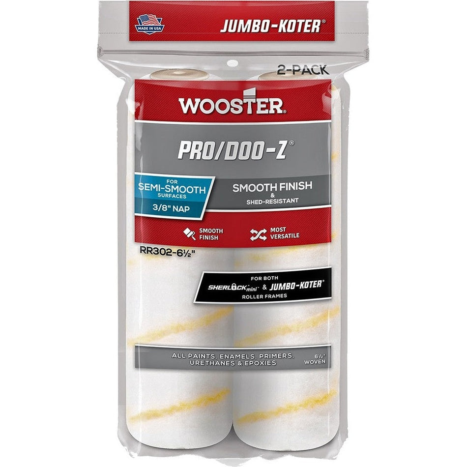 Wooster RR302 6-½" Pro/Doo-Z 3/8" Nap Jumbo-Koter Roller Cover 2-Pack