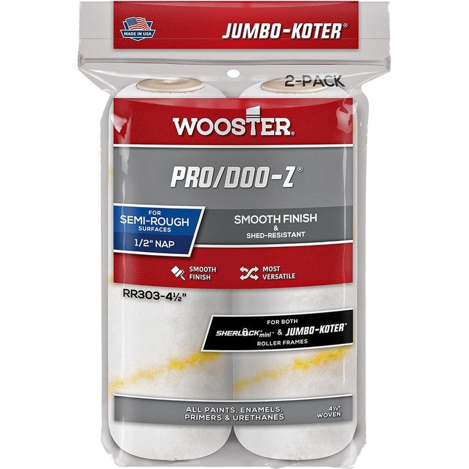 Wooster RR303 4-½" Pro/Doo-Z ½" Nap Jumbo-Koter Roller Cover 2-Pack