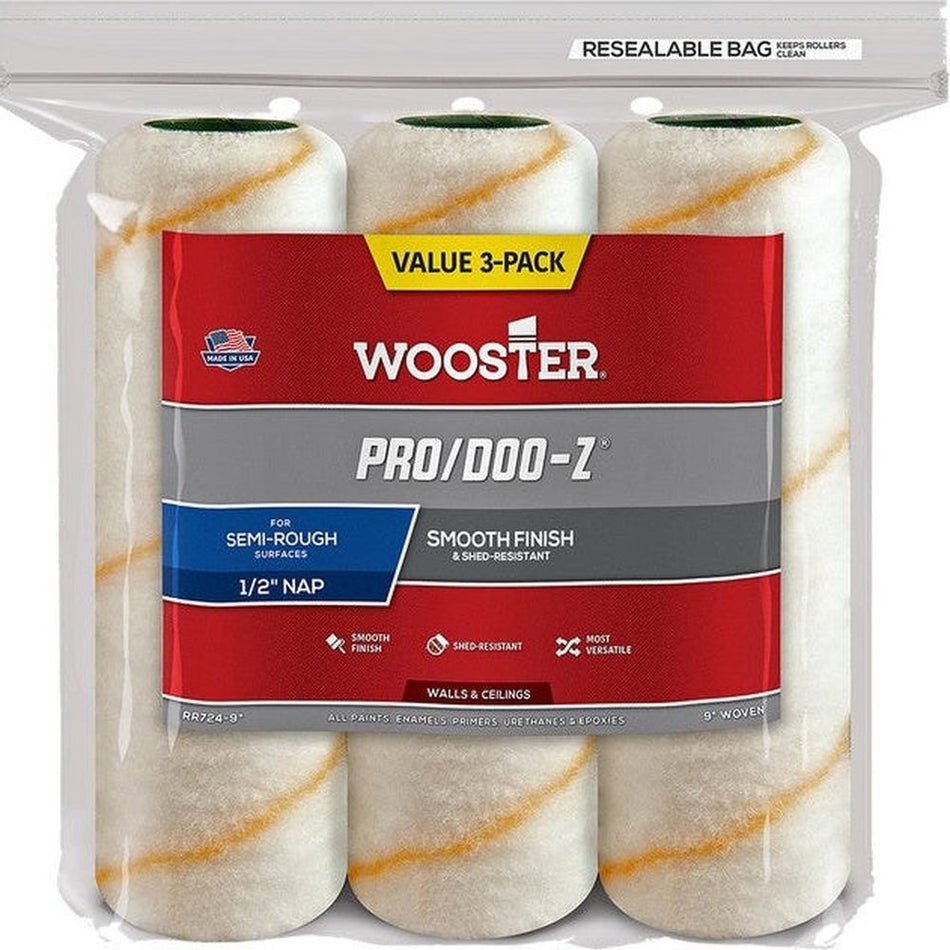 Wooster RR724 9" Pro/Doo-Z ½" Nap Roller Cover 3-Pack