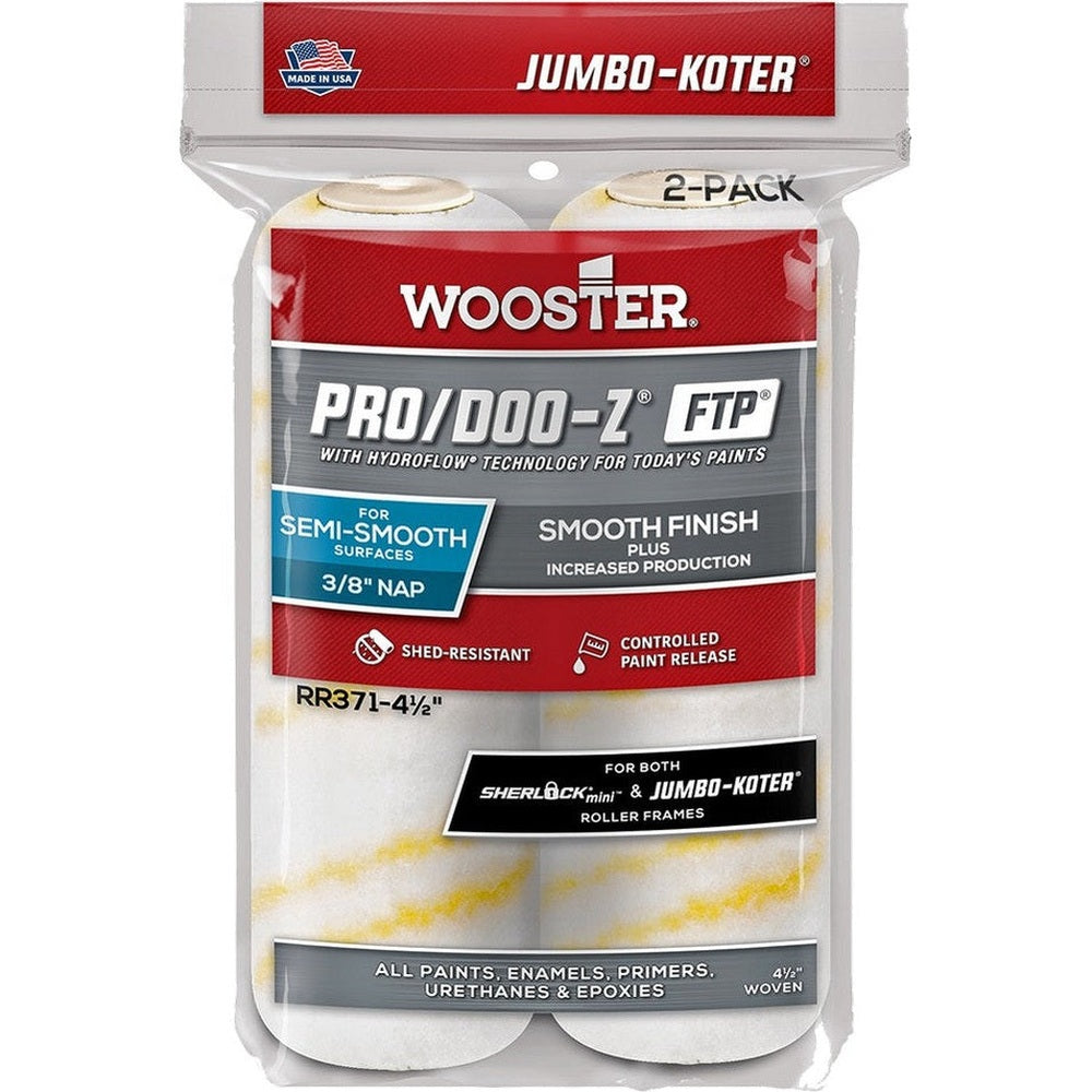 Wooster RR371 4-½" Pro/Doo-Z FTP ⅜" Nap Jumbo-Koter Roller Cover 2-Pack