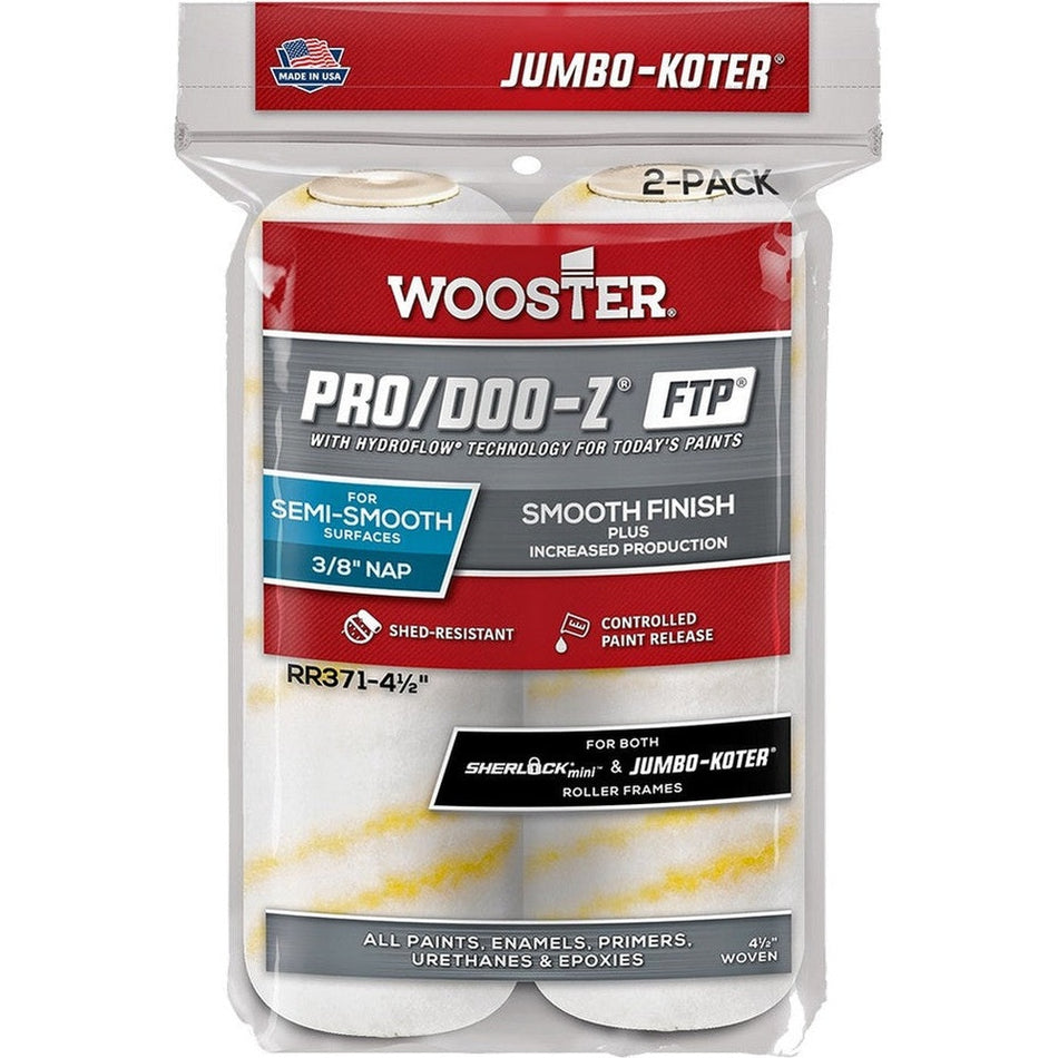 Wooster RR371 4-½" Pro/Doo-Z FTP ⅜" Nap Jumbo-Koter Roller Cover 2-Pack