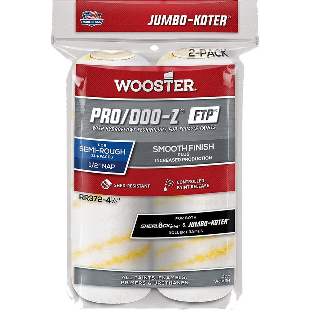 Wooster RR372 4-½" Pro/Doo-Z FTP ½" Nap Jumbo-Koter Roller Cover 2-Pack