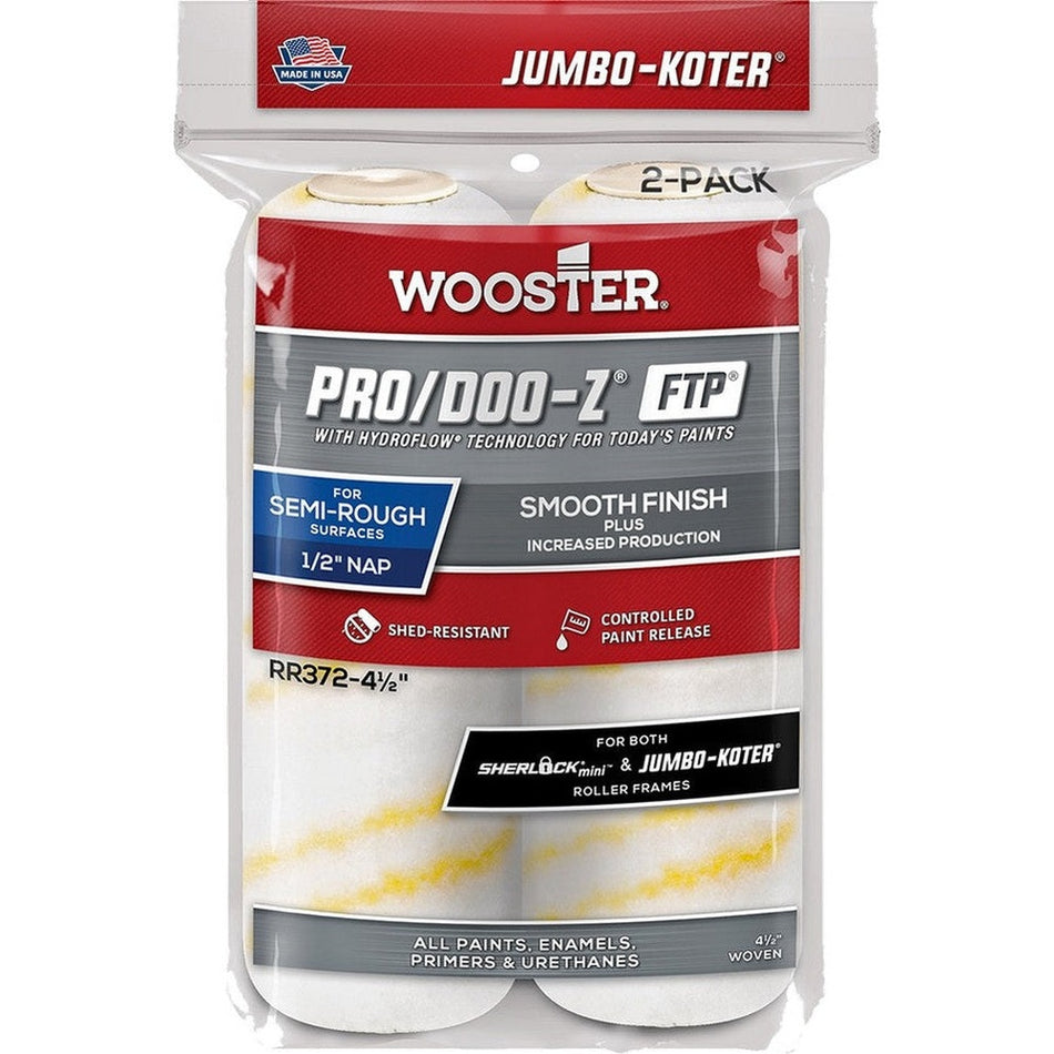 Wooster RR372 4-½" Pro/Doo-Z FTP ½" Nap Jumbo-Koter Roller Cover 2-Pack
