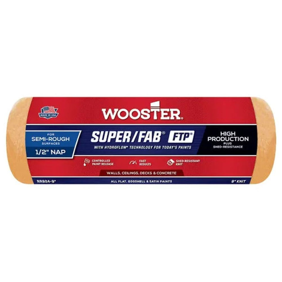 Wooster RR924 9" Super/Fab FTP ½" Nap Roller Cover
