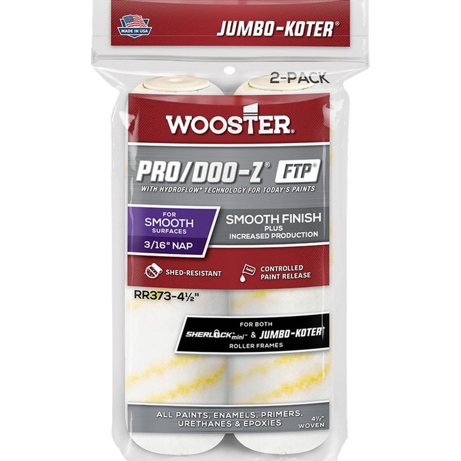 Wooster RR373 4-½" Pro/Doo-Z FTP 3/16" Nap Jumbo-Koter Roller Cover 2-Pack