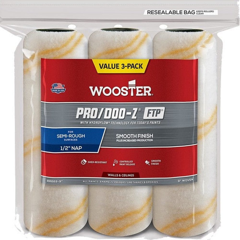 Wooster RR669 9" Pro/Doo-Z FTP ½" Nap Roller Cover 3-Pack