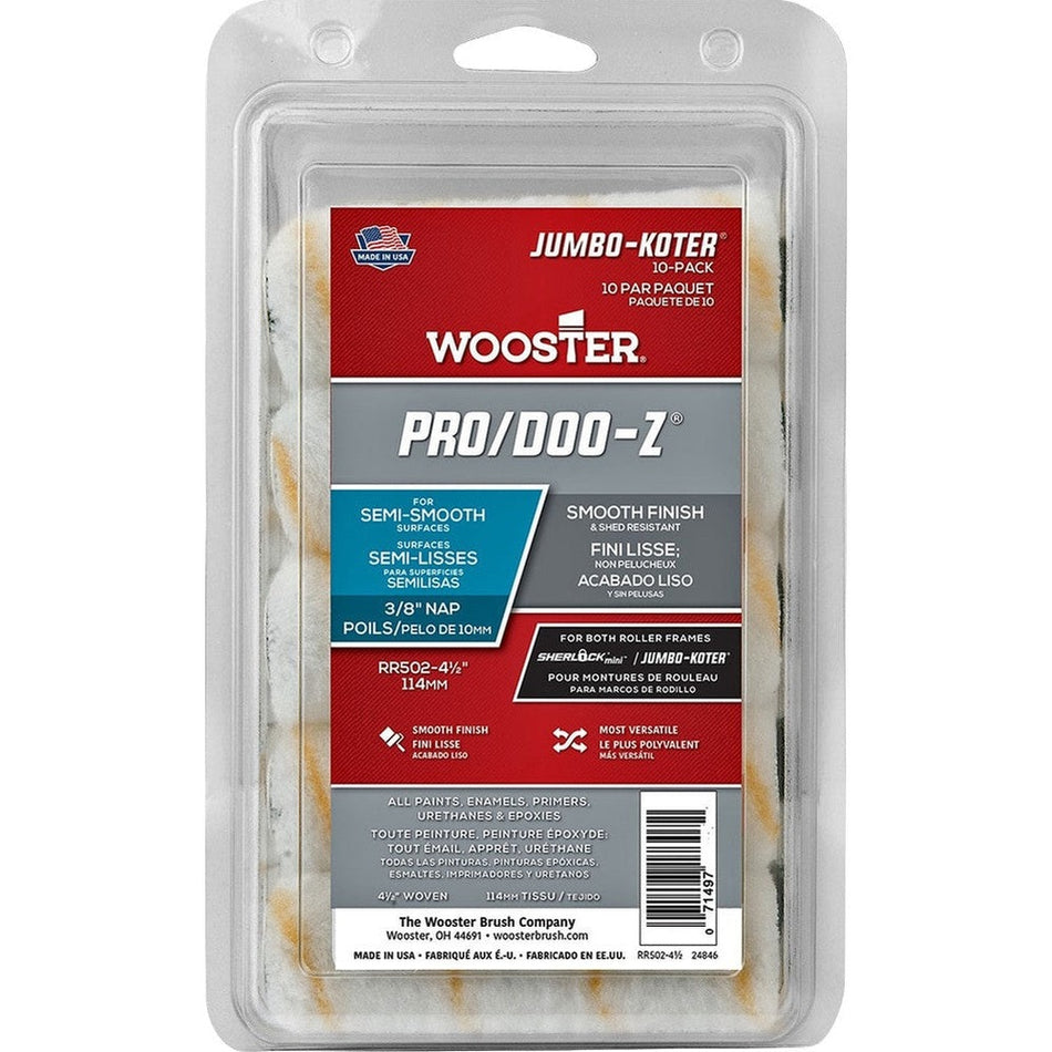 Wooster RR502 4-½" Pro/Doo-Z 3/8" Nap Jumbo-Koter Roller Cover 10-Pack