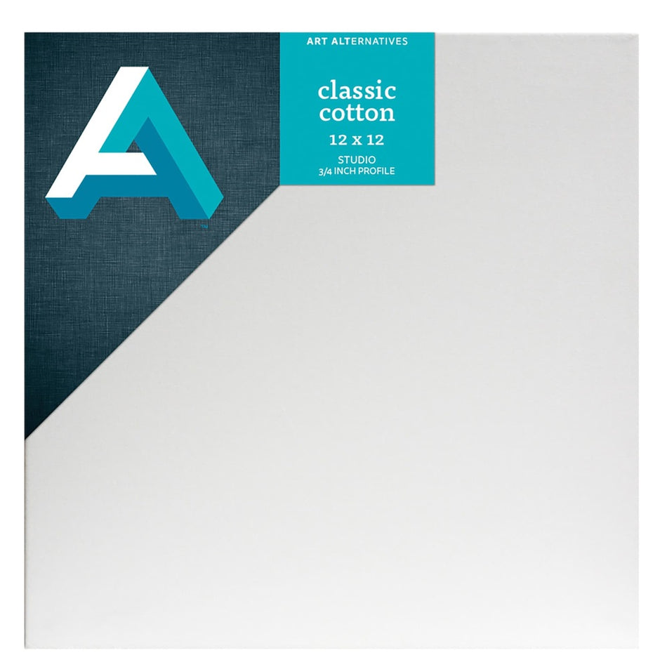 Art Alternatives 07246-1212 Classic Cotton Stretched Canvas, Studio Canvas ¾" Profile, 12" × 12"