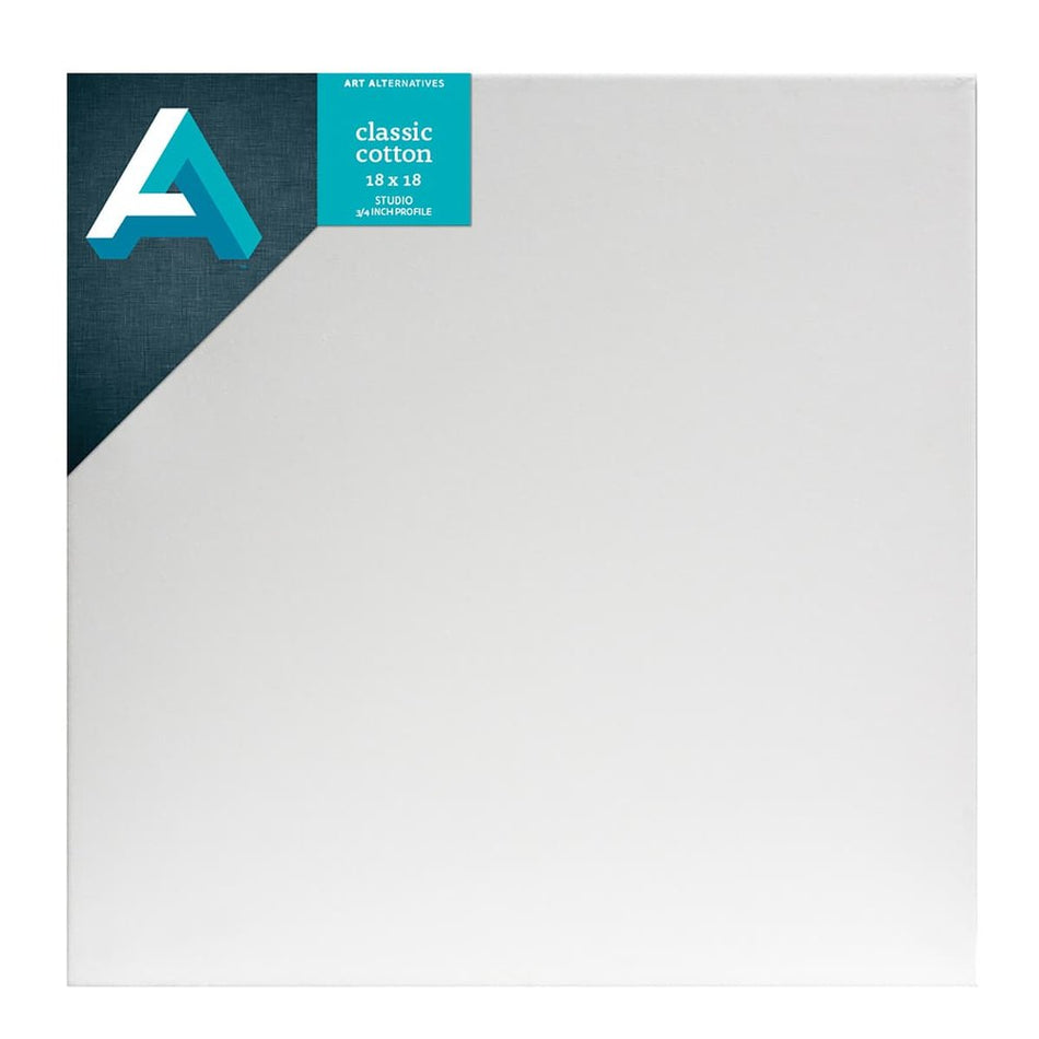 Art Alternatives 07246-1818 Classic Cotton Stretched Canvas, Studio Canvas ¾" Profile, 18" × 18"