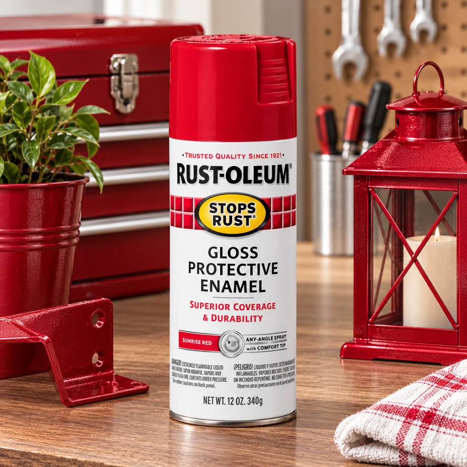 Rust-Oleum Stops Rust Protective Enamel Spray Paint – Gloss Sunrise Red – 12 oz.