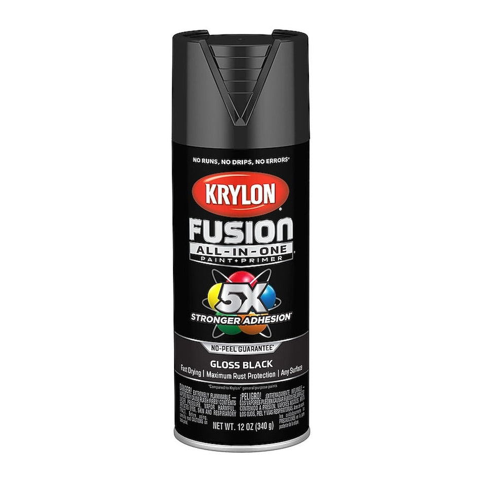 Krylon K02702007 Fusion All-in-One Spray Paint, Gloss Black, 12 oz.