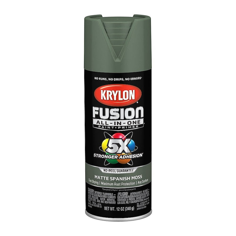 Krylon K02796007 Fusion All-in-One Spray Paint, Matte Spanish Moss, 12 oz.