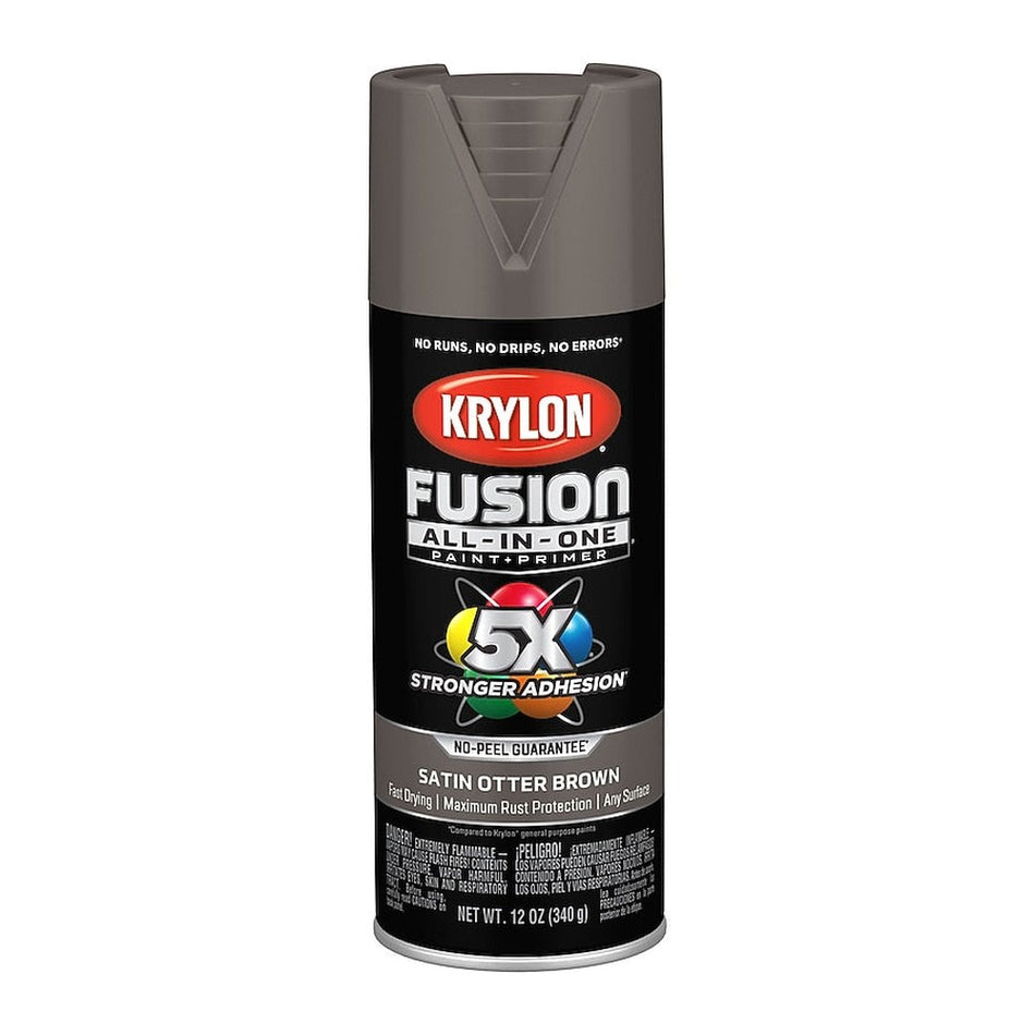 Krylon K02795007 Fusion All-in-One Spray Paint, Satin Otter Brown, 12 oz.