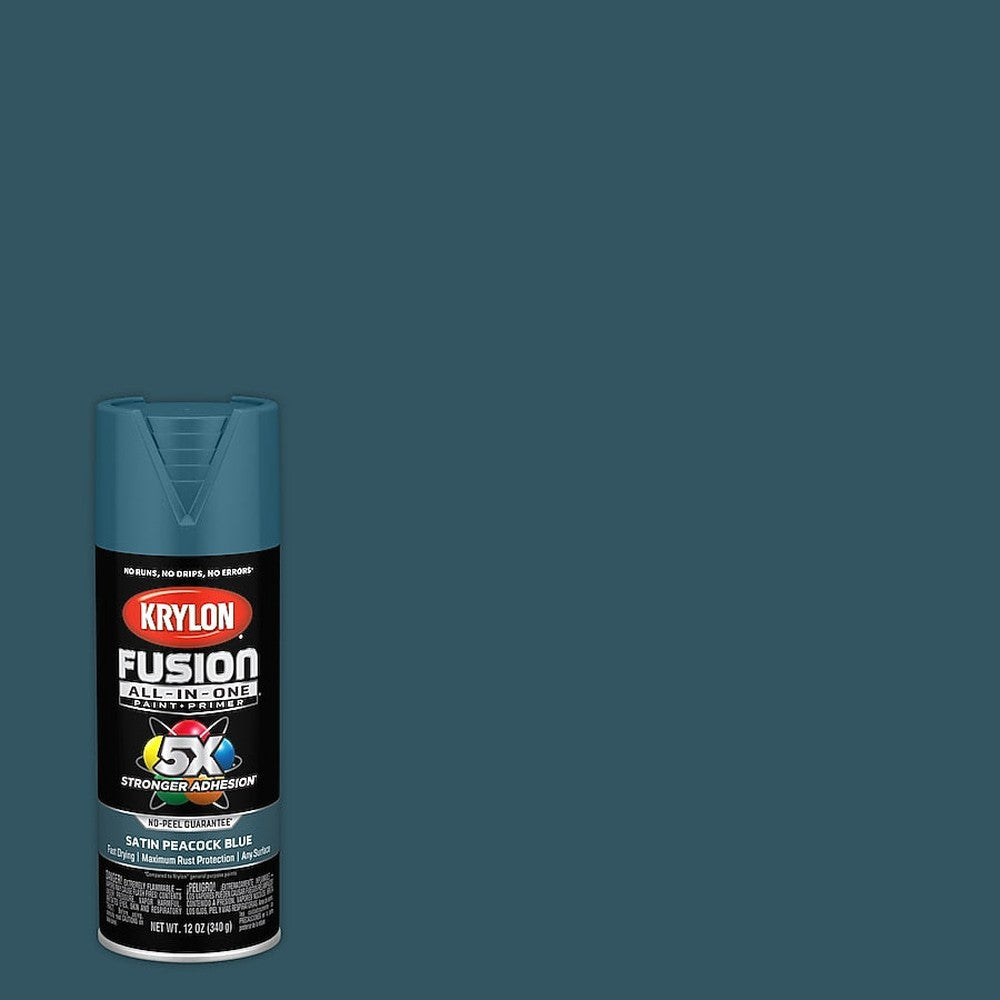 Krylon K02792007 Fusion All-in-One Spray Paint, Satin Peacock Blue, 12 oz.