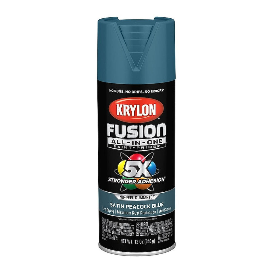 Krylon K02792007 Fusion All-in-One Spray Paint, Satin Peacock Blue, 12 oz.