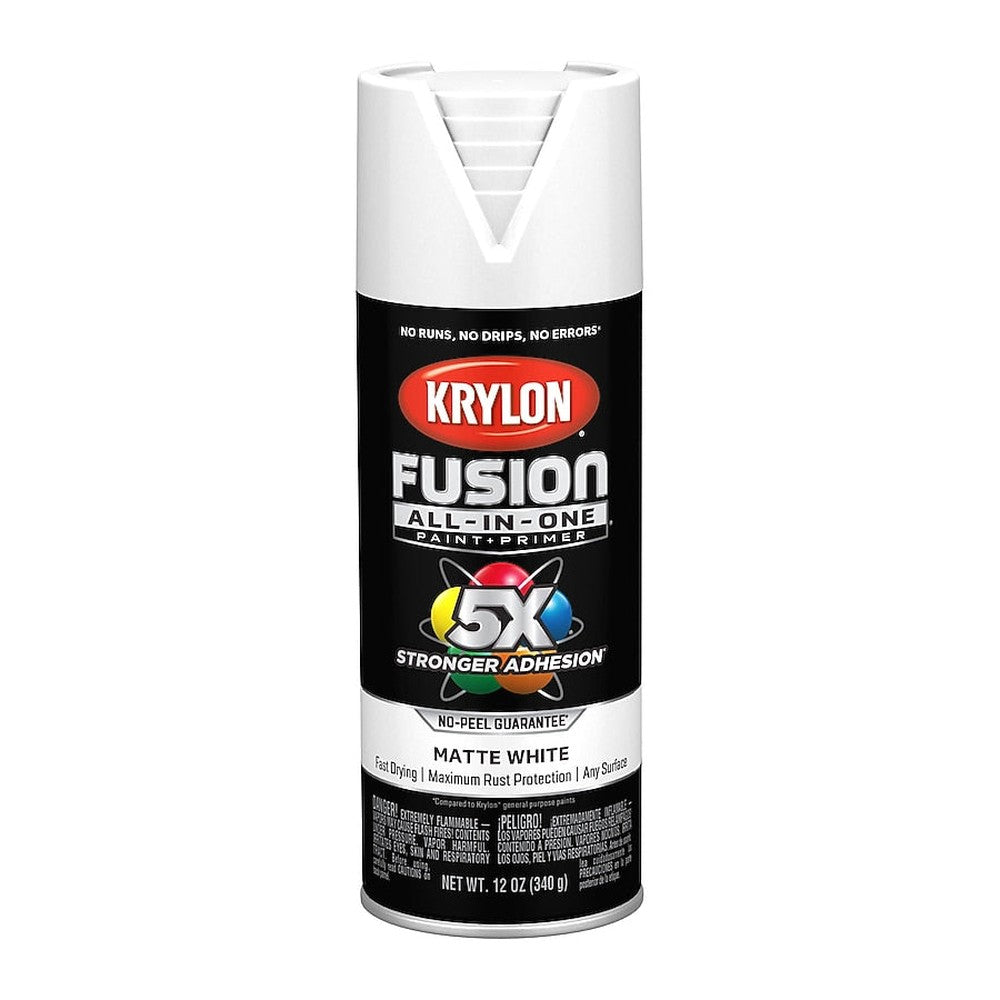 Krylon K02764007 Fusion All-in-One Spray Paint, Matte White, 12 oz.