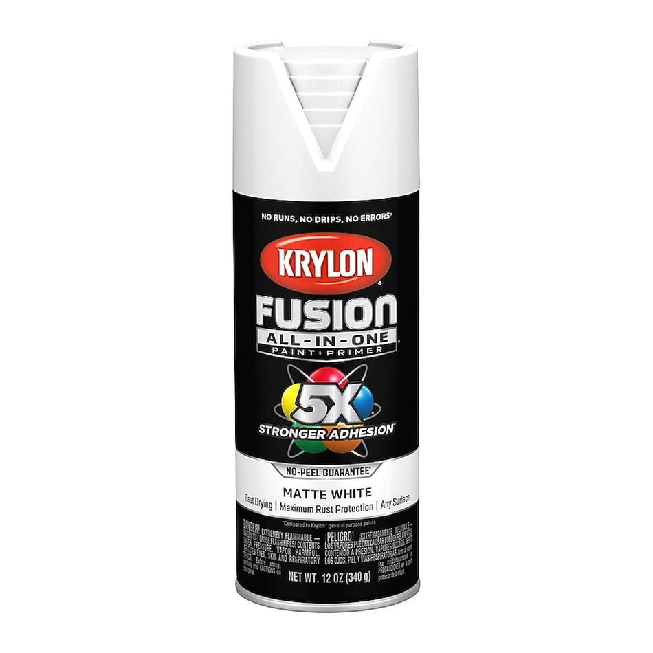 Krylon K02764007 Fusion All-in-One Spray Paint, Matte White, 12 oz.
