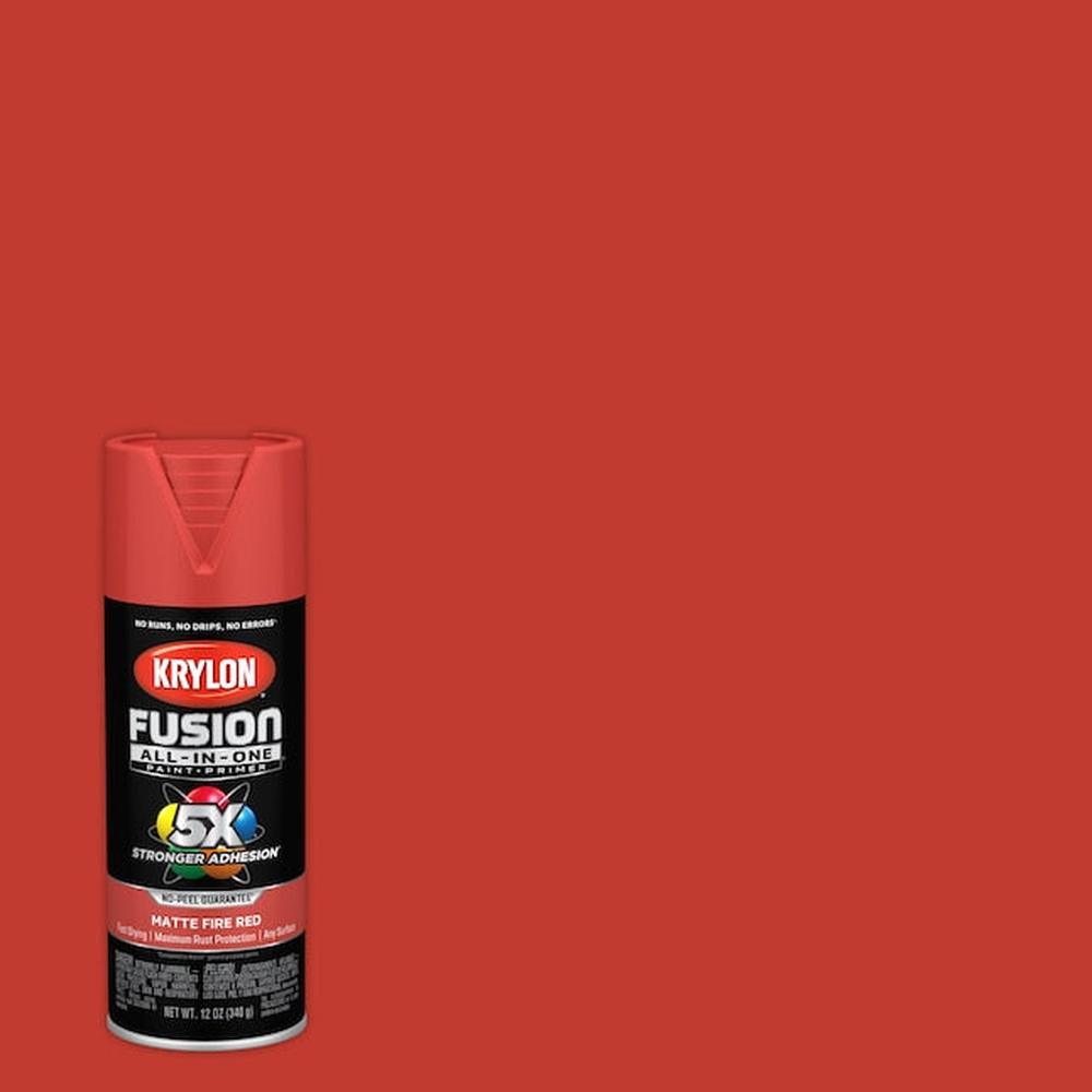 Krylon K02756007 Fusion All-in-One Spray Paint, Matte Fire Red, 12 oz.