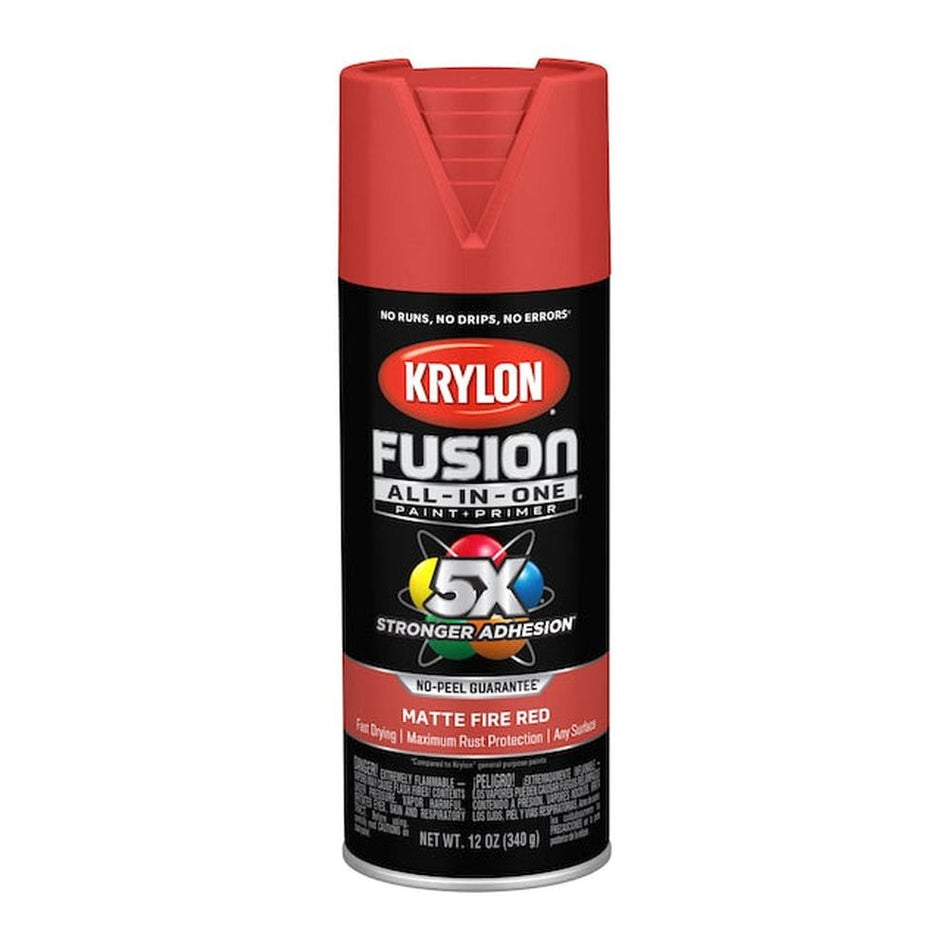 Krylon K02756007 Fusion All-in-One Spray Paint, Matte Fire Red, 12 oz.