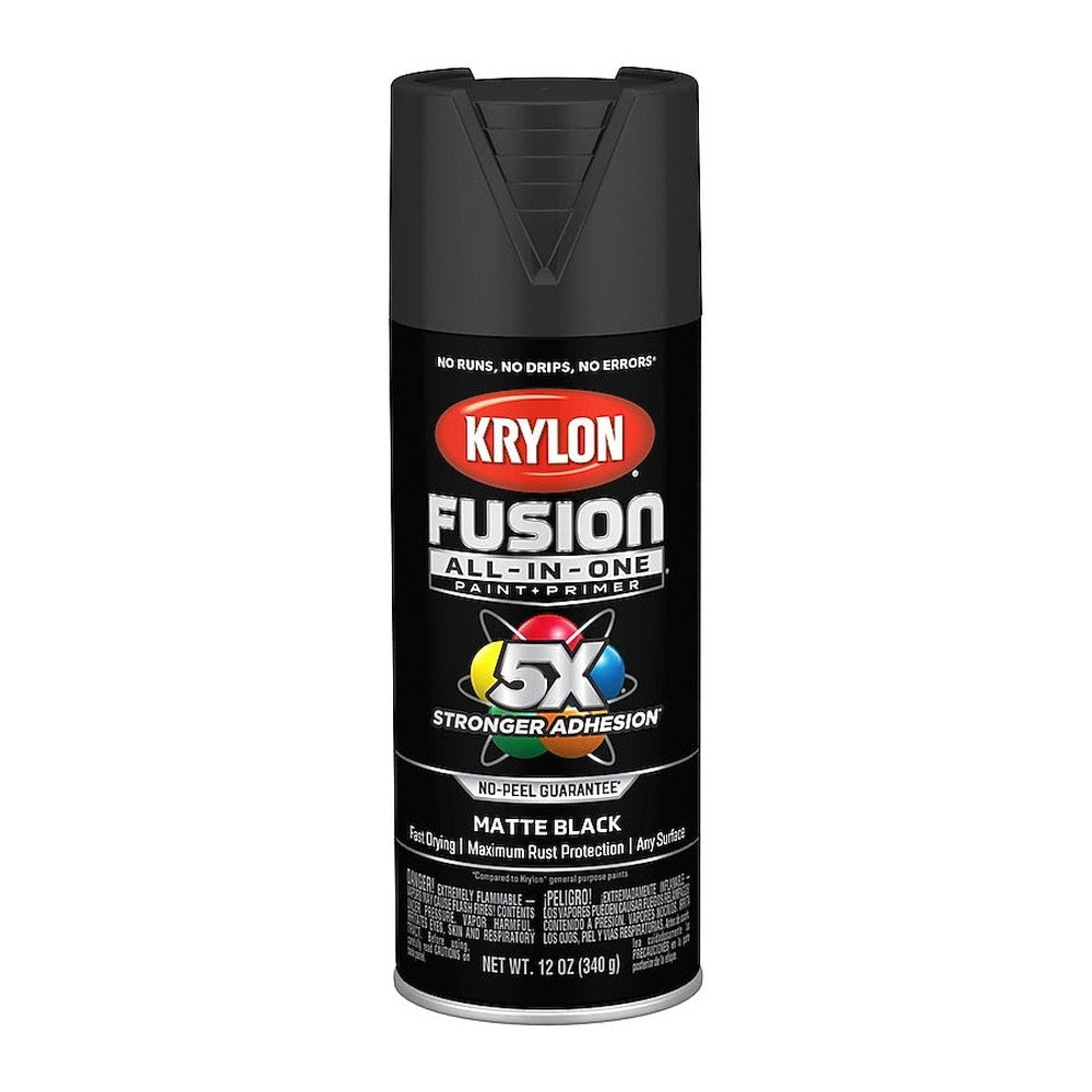Krylon K02754007 Fusion All-in-One Spray Paint, Matte Black, 12 oz.