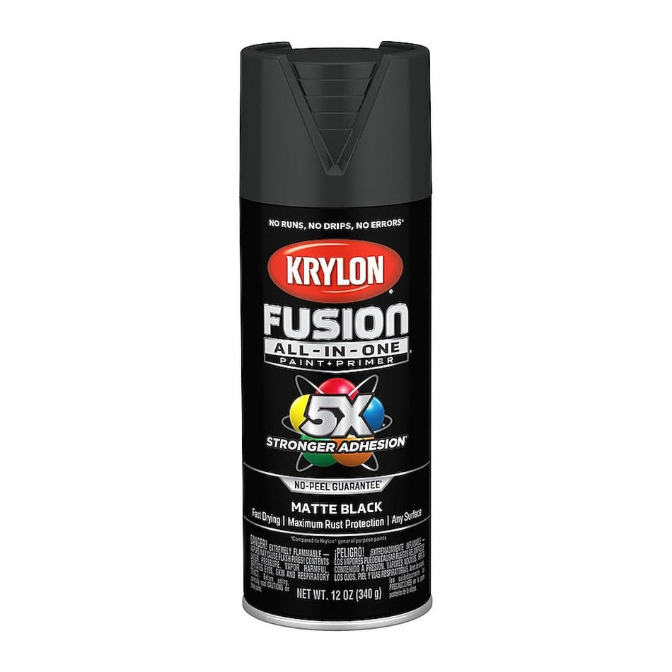 Krylon K02754007 Fusion All-in-One Spray Paint, Matte Black, 12 oz.