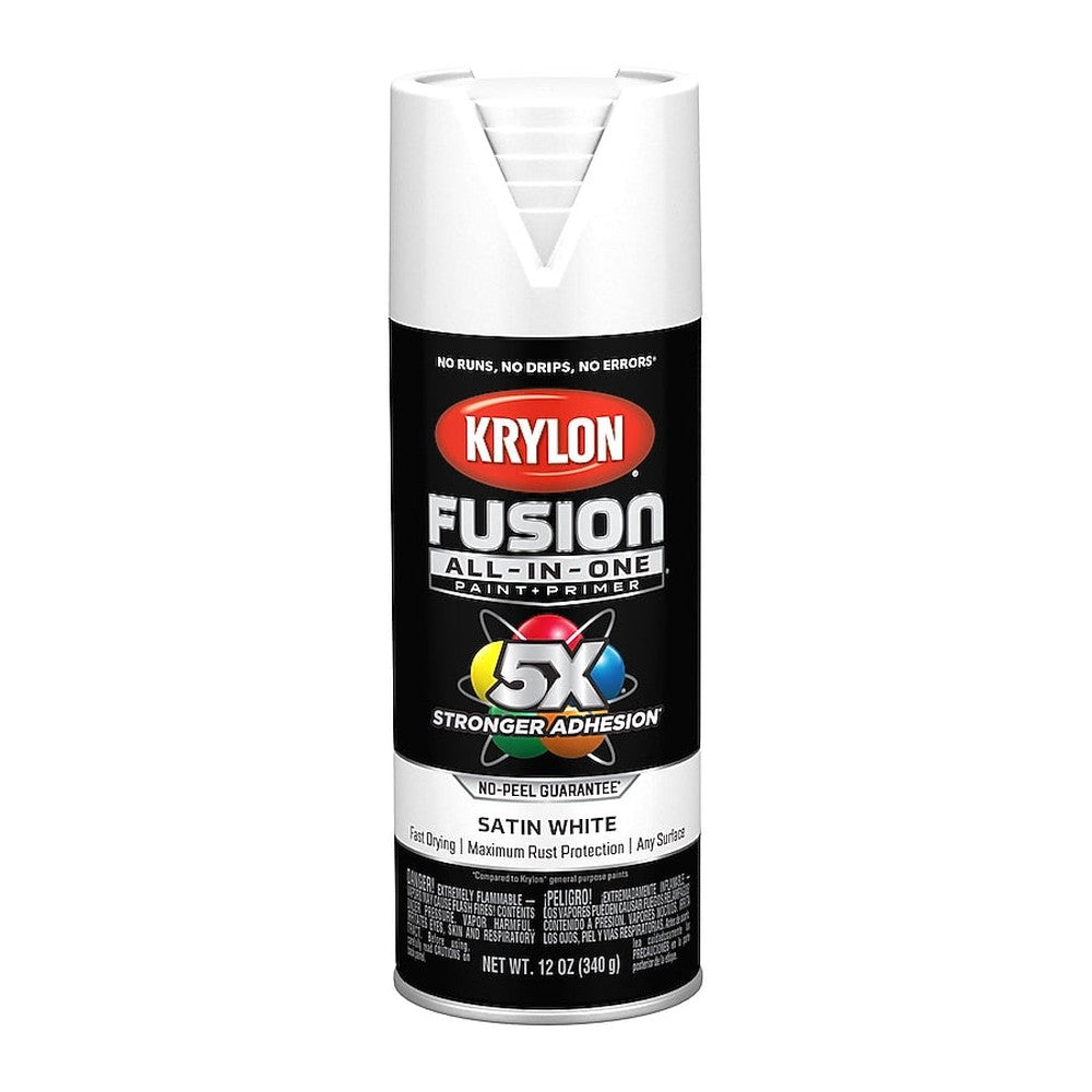 Krylon K02753007 Fusion All-in-One Spray Paint, Satin White, 12 oz.