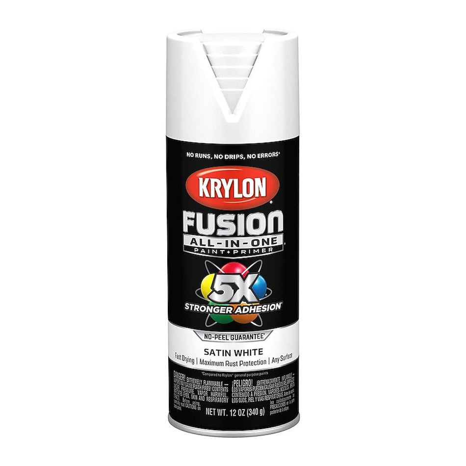 Krylon K02753007 Fusion All-in-One Spray Paint, Satin White, 12 oz.