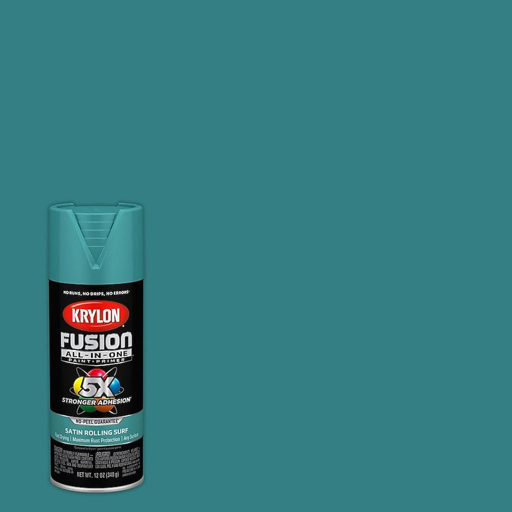 Krylon K02747007 Fusion All-in-One Spray Paint, Satin Rolling Surf, 12 oz.
