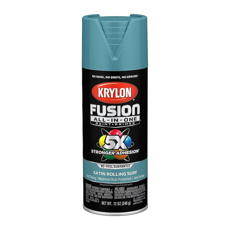 Krylon K02747007 Fusion All-in-One Spray Paint, Satin Rolling Surf, 12 oz.