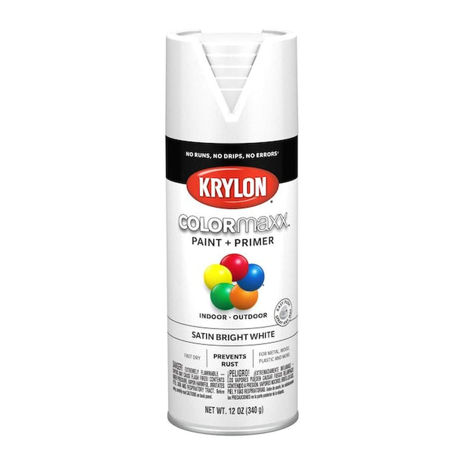 Krylon K05558007 COLORmaxx Spray Paint, Satin Bright White, 12 oz.