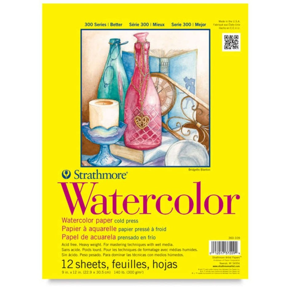 Strathmore 10148-1023 300 Series Watercolor Pad - 9" × 12", Cold Press, Tapebound